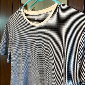 H&M Dark Blue and White Slim Fit Striped Crew Neck Tee